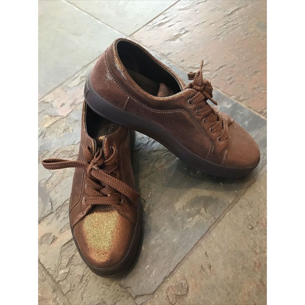Max Mara Women Copper Metallic Maxiv Leather Lace Up Tie Sneakers EU 38 US 7.5